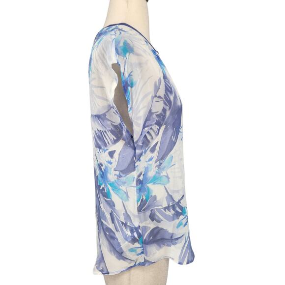 Tommy Bahama 100% Silk Sheer V Neck Blouse Pastel Tropical Print Size XS - Picture 5 of 7